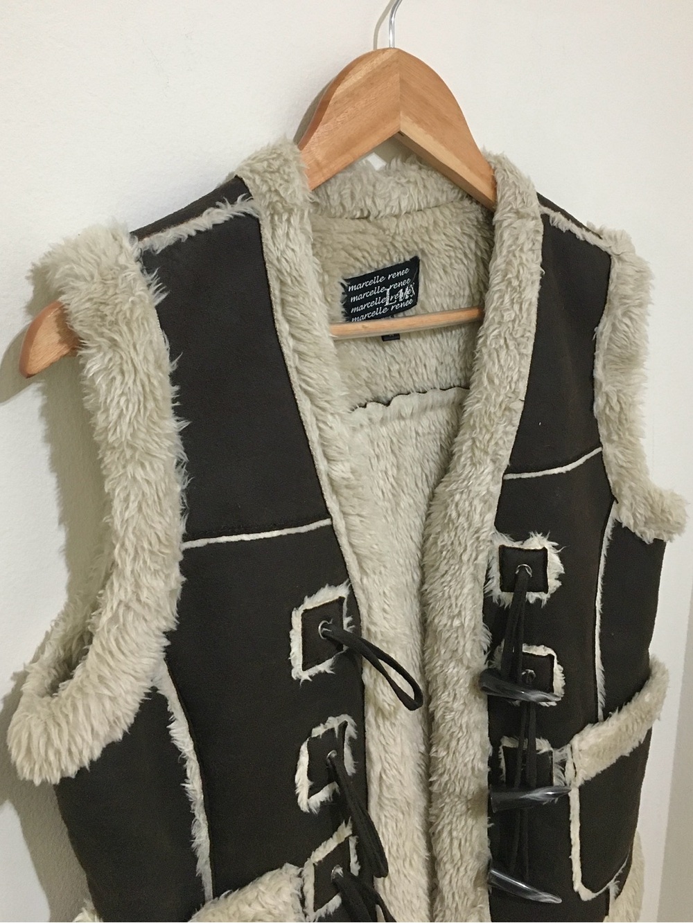 Faux Shearling Toggle Vest in Dark Brown and Cream - Picture 2 of 7